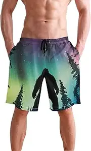 [XYMZR] Aurora Sasquatch Forest Men's Swim Trunks Quick-Dry Bathing Suit Swimming Board Shorts S