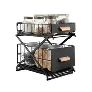 ACA 2-Tier Kitchen Organizer Countertop Storage Basket Under Sink Spice Sauce Rack Black
