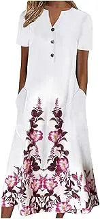 [Generic] Formal Dresses for Plus Button Up Short Sleeve Dress Flowy Midi Dress Cute Dresses for Women