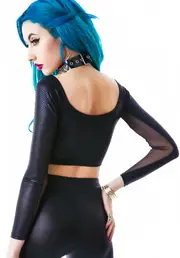 [Lip Service] Fall In Line Mesh Contrast Sleeve Crop Top