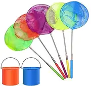 5Pack Kids Telescopic Butterfly Fishing Nets for Kids Catching Insect Net Outdoor Tools for Catching Bugs Fish Insect with Foldable Buckets,Net Extendable Anti Slip Grip Fishing Nets