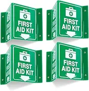 T&R First Aid Kit Sign, First Aid Kit with Down Arrow - 4 Pack - 8 x 6 Inches Acrylic, 4 pre-drilled holes, Includes Matching Screws, Use for Office/Business