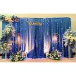 婚禮佈置背板-藍金紗幔背板