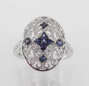 Vintage Style White Gold Diamond and Sapphire Cocktail Cluster Ring Size 6.75
