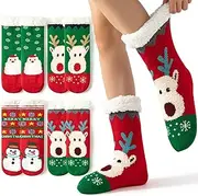 [Fszsaa] Non Slip Slipper Socks Fuzzy Socks For Winter Warm Fluffy Fuzzy Fleece-lined Grippers Home Socks Multi-Paris