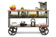 Wooden Kitchen Island Trolley Cart on Wheels with Drawers and 3 Level Storage