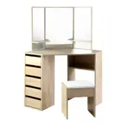 Corner Dressing Table Mirror Stool Set Makeup Vanity Desk Chair Oak Artiss