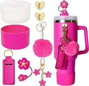 Klasikok 2 Water Bottle Boot Accessories for Stanley Cup 40OZ,1 Keychain Charms,2 Hook,1 Chapsticks Holder Bag,1 Pompom Ball for Stanley Tumbler with Handle