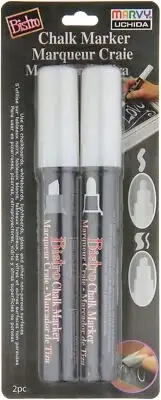 Uchida Bistro Chalk Marker Set 2/Pkg-White - Broad & Chisel Tip