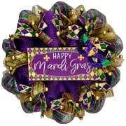 Happy Mardi Gras Wreath Handmade Deco Mesh