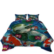 Cool Fantasy Art Swimming with Koi Mermaid Coverlet