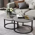 2X White Nesting Coffee Tables Sintered Stone Nest Center Side Table 2-Bar Frame