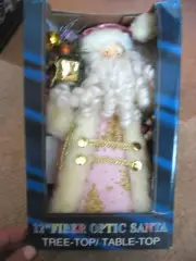 NIB 12 Inch Fiber Optic PINK SANTA Tree Topper Table Topper