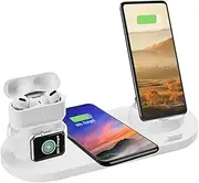 Wireless Charger,6 in 1 Charger Stand Fast Charging Dock Induction Charger Compatible with iPhone/Android/AirPods/Samsung/Huawei/LG/HTC (White)