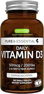 Pure & Essential Daily Vegetarian Vitamin D3 2000iu, Cholecalciferol, 365 Small Tablets