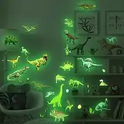 4 Sheets Glow in The Dark Dinosaur Wall Sticker, 1M Luminous Self-Adhesive Wall Decal for Kids Bedroom, Living Room Decoration
