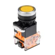 22mm Latching Push button Switch Yellow Round Flat Button DPST 1 NO 1 NC