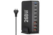 268W 8-Port Fast USB C Charging Station with 5 USB-C + 3 USB-A Portable Multiport USB Charging Block Wall Hub-Black