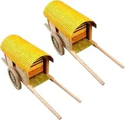 Retro Wooden Miniature Carriage, Sturdy Ancient Wooden Carriages Model, Home Office Decoration for Decor Enthusiasts,2pcs
