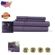 Stripe Purple Embossed 4-Piece Queen Bed Sheet Set - Machine Washable