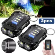 2pcs Rechargeable Mini EDC Keychain Flashlight Compact Pocket COB Light Night