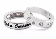 Alpha Omicron Pi Sorority Ring with Cursive Writing and CZs