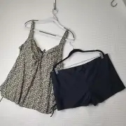 NWT Septangle 2pc Tank Shorts Swim Suit Leopard Print Padding Womens Sz 22