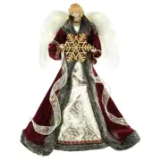 Northlight 18" Red Gold Angel in a Dress Christmas Tree Topper White Lights