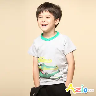 Azio kids美國派 男童 衣 三隻鱷魚印花圓領配色短袖T恤(灰)