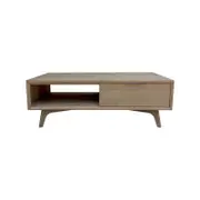 Tyler 130cm Coffee Table 2 Drawer Solid Acacia Timber Brushed Smoke