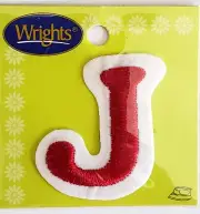 WRIGHTS Cooper Font Embroidered Letter 'J' Iron On Applique - RED