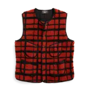 Ralph Lauren RRL Red Black Checked High Pile Fleece Gilet Vest New
