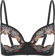 [winying] Women See Through Bikini Bra Adjustable Spaghetti Straps Hollow Out Lace Lingerie Underwear