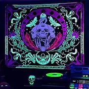 vaoruteng Skull Blacklight Tapestry, UV Reactive Skeleton Wall Tapestries, Glow In The Dark Party Backdrop, Black Light Trippy Psychedelic Space Neon Cool Posters For Bedroom Décor