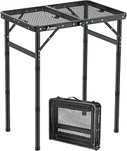 Anbte Folding Grill Table, 3 Adjustable Heights Aluminum Camping Table with Heat-Resistant Mesh Desktop, Lightweight outdoor Table, Portable Handle for Outside BBQ Cooking, 58 cm x 40 cm, Black