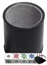 16mm White Poker Dice Spades Ace w/Pouch PU Leather Dice Cup Grey Felt Lined