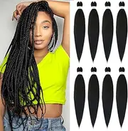 EZ Braid Pre Stretched Braiding Hair, 8 Packs - 26 Inch EZ Braid Professional Hair Yaki Texture Synthetic Hair (#1B)
