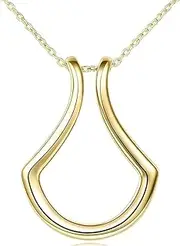 [Generic] 925 Sterling Silver Ring Holder Necklace For Women Girls, 14K Yellow Gold Necklace Geometric Simple Ring Holder Ring Pendant Necklace 45cm Long, Wishbone Necklace, Rhombus Ring Holder Necklace,