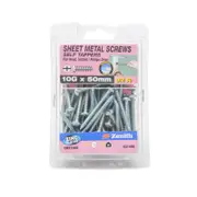 Zenith 10G x 50mm Zinc Plated Pan Head Sheet Metal Screws - 50 Pack