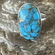 Blue Mohave Turquoise Navajo Sterling Silver Ring Size 10 16053