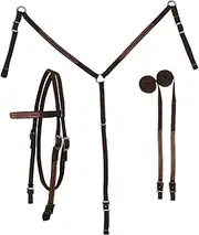 Tahoe Tack Basket Weave Leather Overlay Nylon Headstall, Breast Collar, and Reins Set
