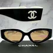 CHANEL Sunglasses Black NIB Cat Eye Runway Gradient Lens Authentic White CC