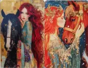Swap cards Modern playing card back Horses and Ladies