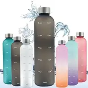 TOOGABBIE 1 Liter Water Bottle, Lightweight Water Bottle 1000ml Water Bottle with Time Marker, Slim Fashion Transparent Water Bottle, Mint, Motivational Measuring Time and Quantity, BPA Free Frosted