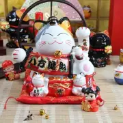 Maneki Neko Lucky Fortune Cat Coin Bank Fengshui Ceramic Decor Gift 10" 86115