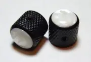 Guitar Parts METAL DOME KNOBS Knurled Barrel PEARL TOP - Set of 2 - BLACK