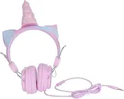 CHICAMPERA 1Pc Cartoon Unicorn Headset with Mic Comfortable Wired Headphones for Noise Isolating Design for School Travel Pink