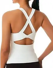 [JOYSPELS] Smooth Workout Tank Top with Built-in Bra for Women – Cross Back Athletic Yoga Tops Breathable Stretchy Gym Pilates