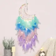 Handmade Moon Dream Catcher with Fairy Lights and Turquoise Beads Light Rainbow