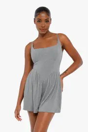 Popilush Shapewear Modal Tummy Control Wide-Leg Romper in Cadet Grey at Nordstrom, Size X-Small